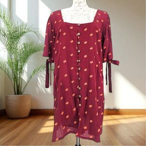 Anthropologie Raga NWT Red Leaf Button Front Dress Large